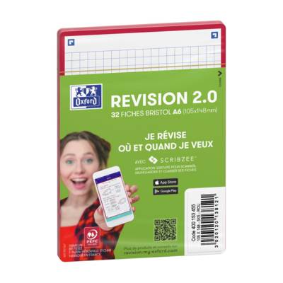 Paquet de 32 Fiches Bristol revision 2.0 Non Perforées 105x148 mm A6 Q5/5 rouge