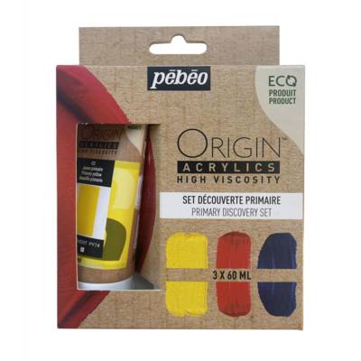 Lot de 3 tubes 60 ml peinture acrylique Pébéo Origin Acrylics - Couleurs Primaires