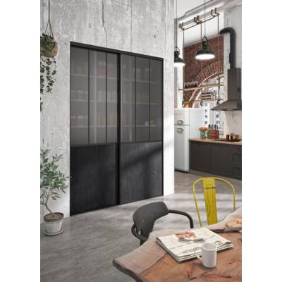 Kit Porte de placard atelier acier noir verre blanc et rail acier noir - 2500x1200mm - Gedimat - SIFISA