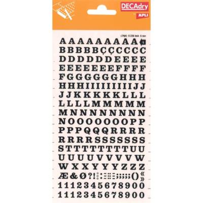 Planche de Lettres et Chiffres Transferts (1 Feuille) DD4F 6 mm Noir