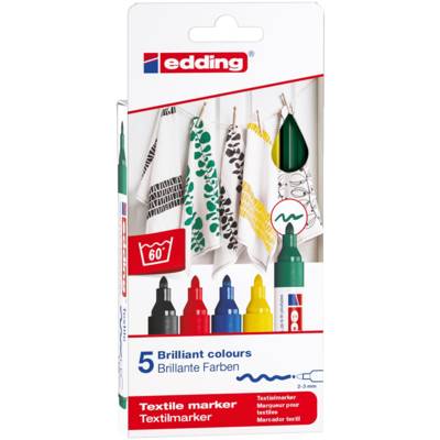 Marqueur pour textiles 4500 Etui de 5 'basic' couleurs 2-3 mm - EDDING