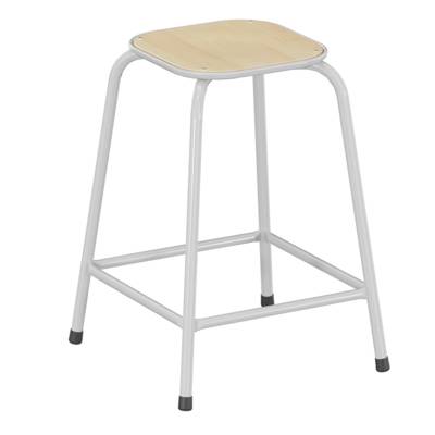 Tabouret MOLY assise bois Blueprotech® piètement époxy - H58 cm - Gris alu RAL 9006 - Mobidecor
