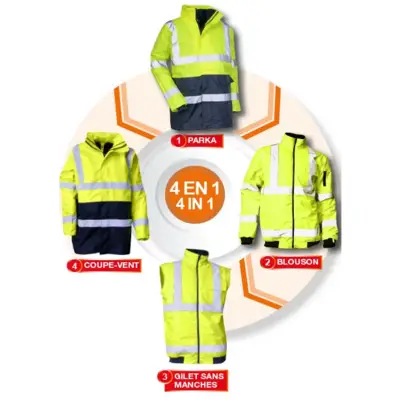 Prévention parka 4 en 1LMA haute visibilité T5 XL Jaune fluo / Marine - 5002 T5 JAUNE FLUO/MARINE