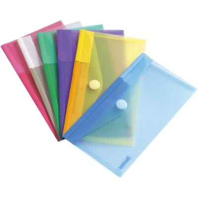 Sachet de 6 enveloppes chéquier en polypropylène 220 x 135 mm assortis