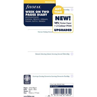 Recharge NON DATEE Format Personal Semaine sur 2 pages Blanc - FILOFAX