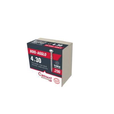 Vis technique TORX zingué blanc - 4x30mm - boîte de 200 pièces - Gedimat - GEDIMAT PERFORMANCE PRO