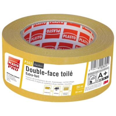 Adhésif double face toilé P353 - 25mx50mm - Gedimat - PLASTO