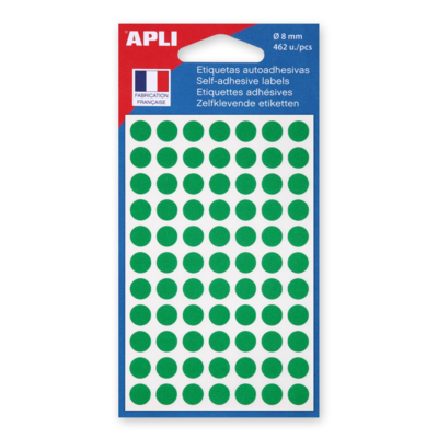Sachet de 462 étiquettes Gommettes de signalisation Rondes 8 mm Vert - Apli-Agipa