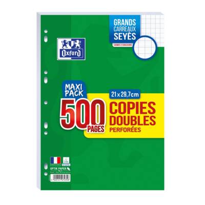Copies Doubles Perforées 500 Pages A4 90g grands carreaux - OXFORD