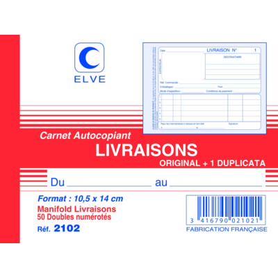 Manifold autocopiant LIVRAISONS 105 x 140 A6 Horizontal 50 Dupli - ELVE