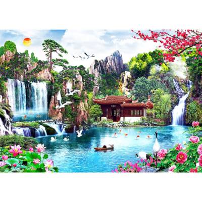 Puzzle en Bois Chutes d'eau dans un jardin japonais
