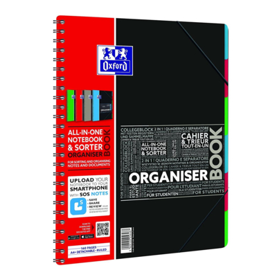 Cahier ETUDIANT "ORGANISERBOOK" A4+ 160 pages 90g ligné Coloris aléatoire - Oxford