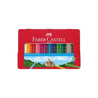 Boîte métal x36 crayons de couleur hexagonaux Castle