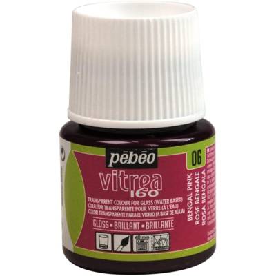 Flacon 45ml peinture Vitrea 160 brillante pour verre ROSE BENGALE - PÉBÉO