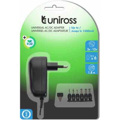 Alimentation Universelle, Tension réglable 3V-12V, avec 6 adaptateurs, Max. 1500mA 18W