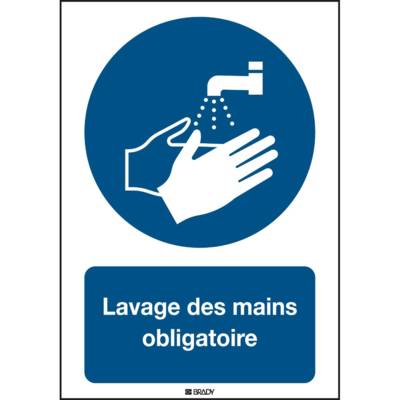 Panneau rigide adhésif permanent acrylic Lavage des mains obligatoire Rectangle 210 x 297 mm