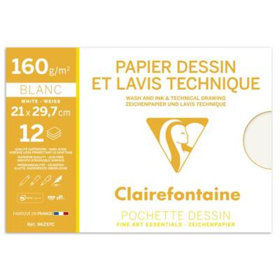 Pochette papier dessin & lavis technique A4 12F 160g