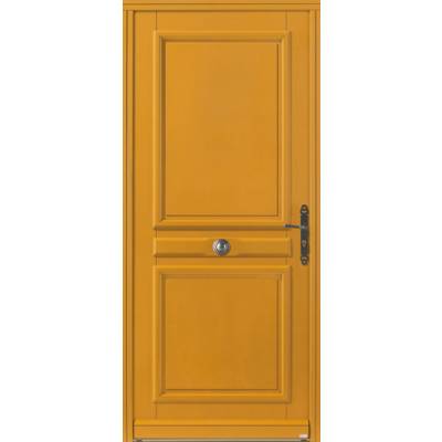 Porte d'entrée bois exotique CACERES lasuré dormant 45 mm avec tapées pour isolation 100 mm - 215 x 90 cm - Gedimat - BELM