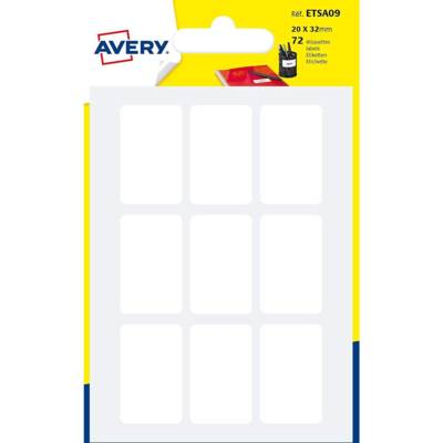 Sachet de 72 étiquettes blanches permanentes. Ecriture manuelle. 20 x32 mm.