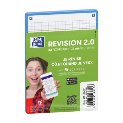 Paquet de 32 Fiches Bristol revision 2.0 Non Perforées 105x148 mm A6 Q5/5 turquoise