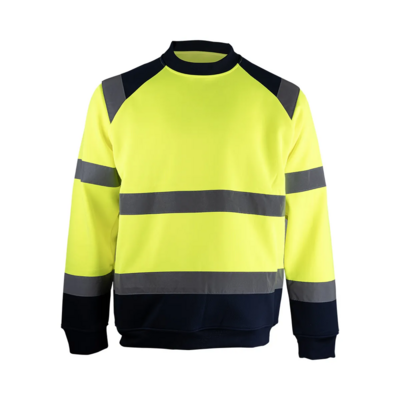 Sweat HV col rond Jaune fluo/Marine T.S - LMA - 8082