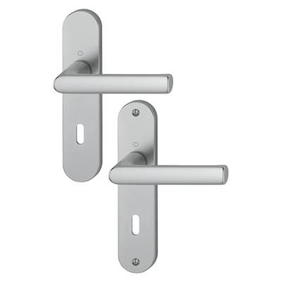 Ensemble de poignées sur plaque courte HAMBURG alu aspect inox clé L 38 - Gedimat - HOPPE