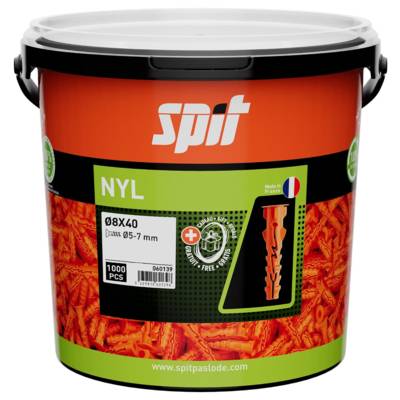 Cheville de fixation légère en nylon 8x40 avec collerette - Seau de 1000 - SPIT - 060139 - Maxoutil