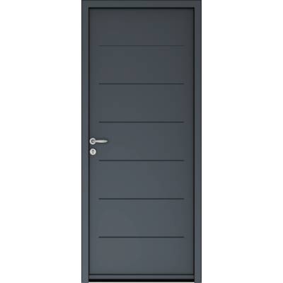 Porte d'entrée acier CITADINE gris dormant 60 mm avec tapées pour isolation 160 mm - 215 x 90 cm - Gedimat - WIBAIE