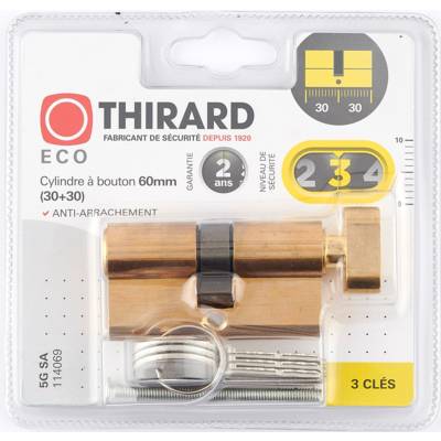 Cylindre bouton profil européen 3 clés en acier nickelé 30x30mm - Gedimat - THIRARD