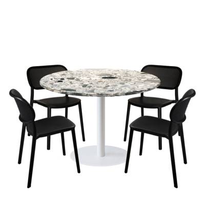 Lot table Ø120cm & 4 chaises - pied blanc plateau terrazzo cepp - intérieur - RestooTab