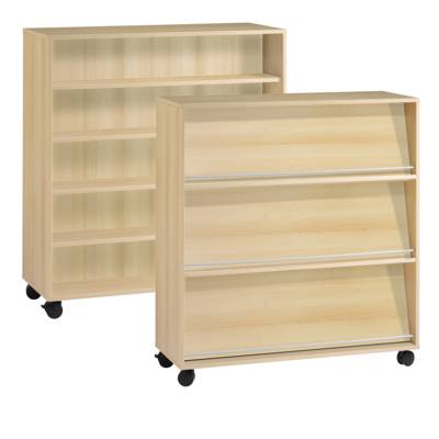 Présentoir PICCOLO mobile double face mélaminé - L120xP45xH131,8 cm - Hêtre miel - Mobidecor