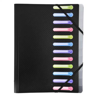 Trieur polypropylène 3 rabats 12 compartiments OPAK - Noir