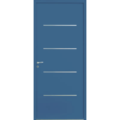 Porte d'entrée acier SAORI gris texturé dormant 54mm avec tapées pour isolation 160 mm - 215 x 90 cm - Gedimat - ZILTEN
