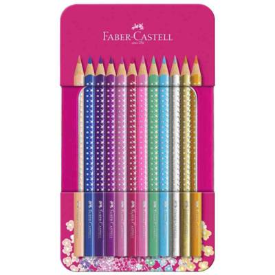 Crayon de couleur Sparkle, boîte métal rosé de 12