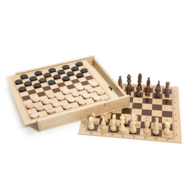 Jeux de dames et d'echecs - coffret en bois
