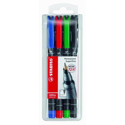 Pochette de 4 Feutres pour Transparent OHPen Permanent Pointe superfine - STABILO
