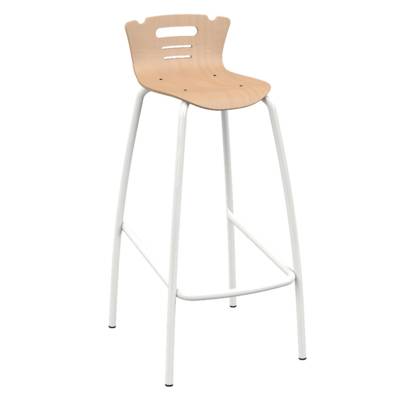 Tabouret ALTY coque Coraly bois Blueprotech® piètement époxy - H80 cm - Blanc RAL 9016 - Mobidecor