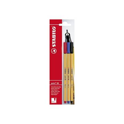Lot de 3 Stylo-Feutre POINT 88  Pointe Fine 0,4 mm rouge, bleu, noir