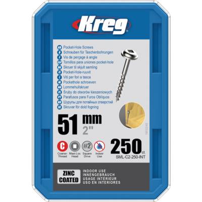 Vis à trous de poche 51 mm Revêtu de Zinc Maxi-Loc, Filetage épai, 250 - KREG - SML-C2-250-INT
