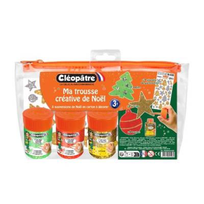 Ma Trousse Créative de Noël, 8 suspensions + 3 pots pailletés + gommettes - CLEOPATRE