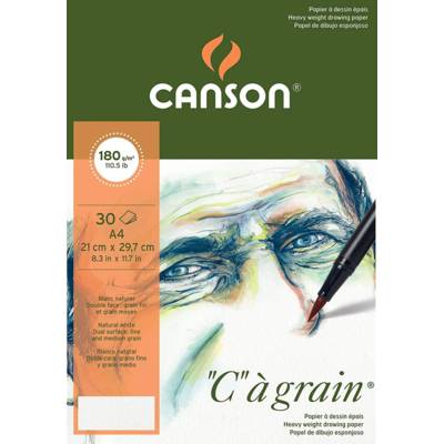 Bloc 30 Feuilles Papier Dessin "C" à grain  A4 180 g Blanc Naturel