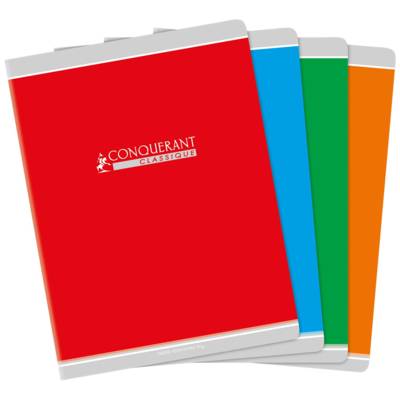 Cahier agrafé 24x32 cm 96P 90g grands carreaux coloris aléatoire - CONQUÉRANT
