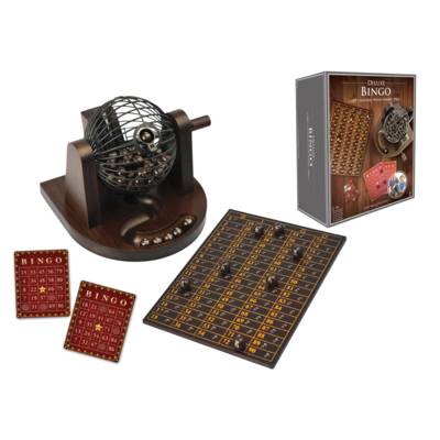 Jeu Bingo de luxe avec cage en placage de bois naturel et de métal