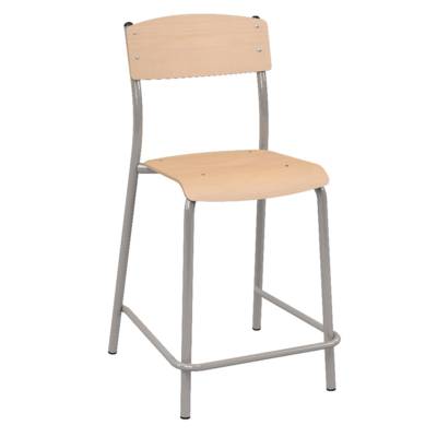 Chaise haute ANTIB assise et dossier bois Blueprotech® piètement époxy - H60 cm - Gris RAL 9007 - Mobidecor