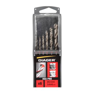 Foret métal HSS Pro angle 118° D2/3/4/5/6/8mm - coffret de 6 pièces - Gedimat - DIAGER