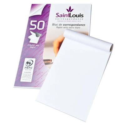 Bloc de correspondance uni de 50 feuilles blanches A4 90 g/m²