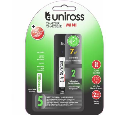 Chargeur Mini Pour 1 à 2 piles AA/AAA + 2 Piles AAA rechargeables inclus