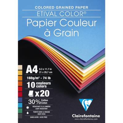 Bloc dessin à grain Couleurs A4 20 feuilles couleurs assorties 160g