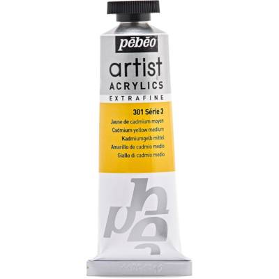 Tube 37 ml Peinture Artist Acrylics Extra fine Jaune de Cadmium Moyen - PÉBÉO