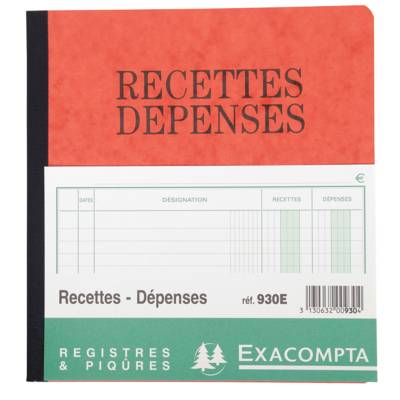 Piqûre "Recettes et dépenses", 210 x 190 mm 80 pages couleurs aléatoires - EXACOMPTA